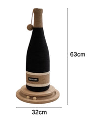 Cat Scratching Post Wood Turntable Red Wine Shaped Cat Scratcher with Sisal Material and Hanging Ball