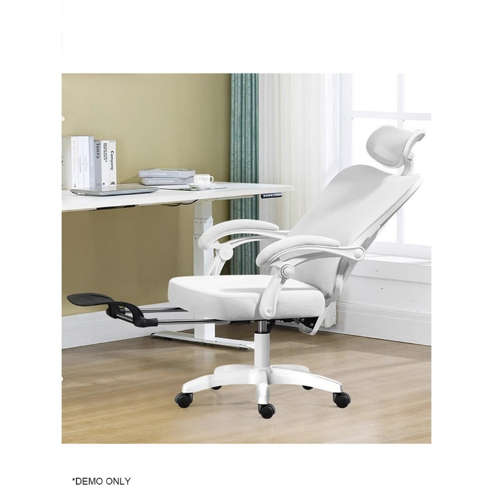 Homelements Home Chair with Footrest Mesh Computer Chair Gaming Office Chair - White and Gray