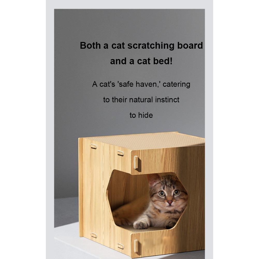 Homelements Cat Scratching Board Cat Bed Integrated Durable Corrugated Cardboard Cat House Board Cat House Cat Bed All-season Enclosed Corrugated Cardboard Cat House Solid Wood Shared Furniture for Pets and People