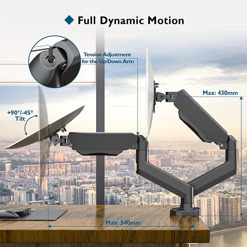 Homelements Dual Screen Gas Spring Desk Stand and Monitor Arm with Dual Steel Monitor Mounts-SY-MA04