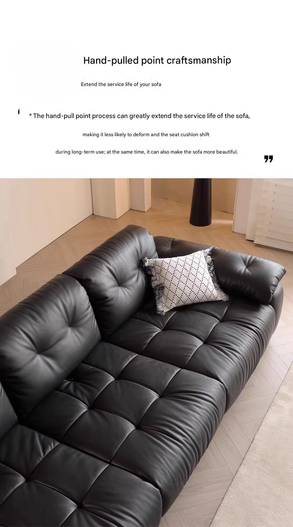 Medieval Black Straight Leather Sofa