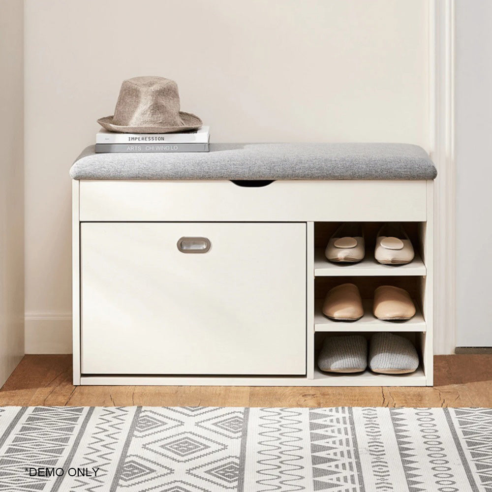 Linsay Miro Shoe Storage Bench, Small, White & Grey