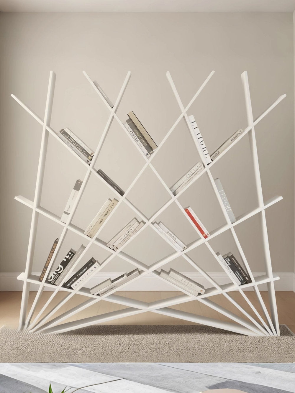 Italian Minimalist Paint Bookshelf Bookcase Floor Shelf Living Room Wall Display Rack Storage Rack Storage Rack Partition