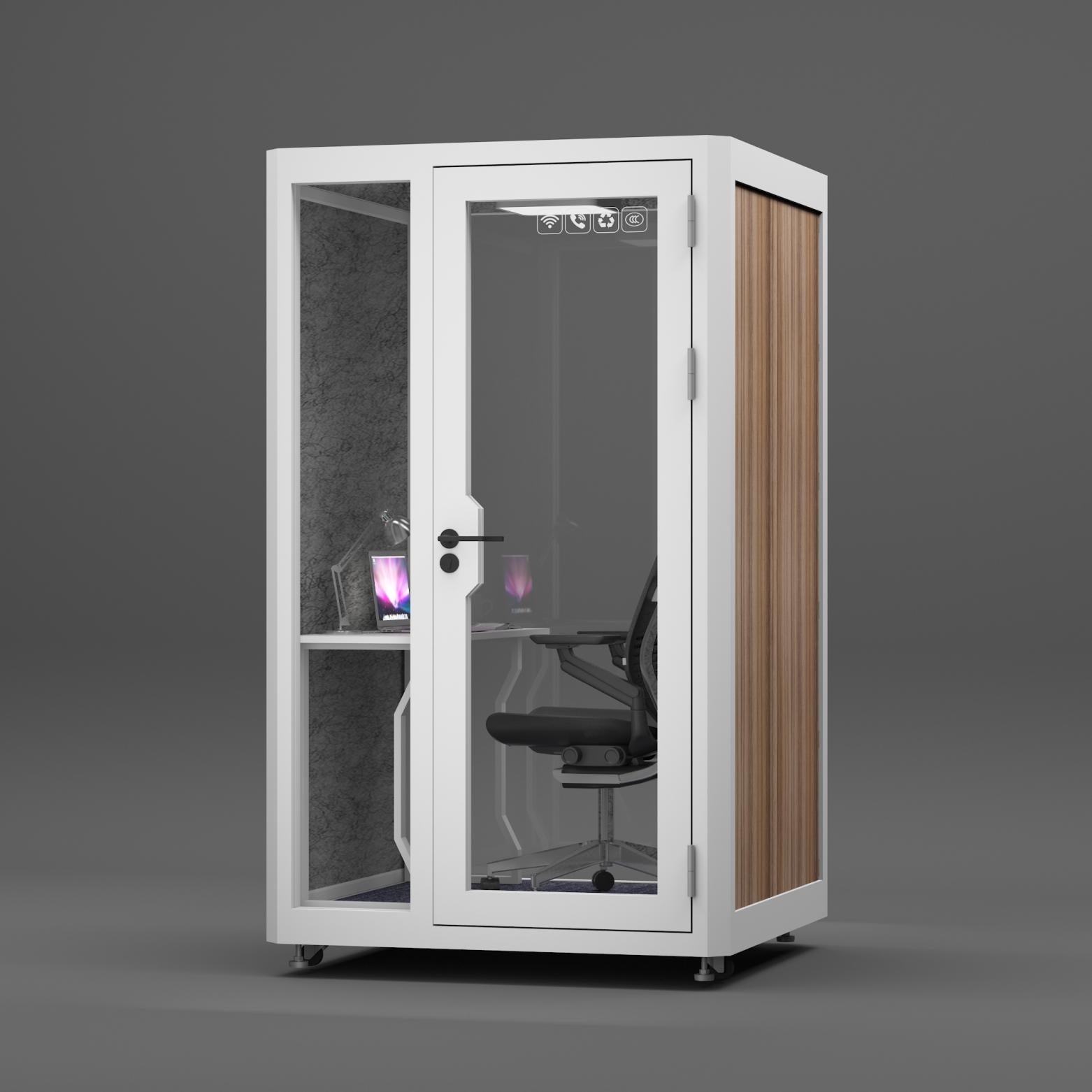 Homelements 1 Person 1.3x1.3x2.3m White & Black Wood Grain Model Mobile Soundproof Room Home Live Broadcast Room Singing Cabin Recording Studio Indoor Telephone Booth Piano Sleeping Soundproof Silent Cabin
