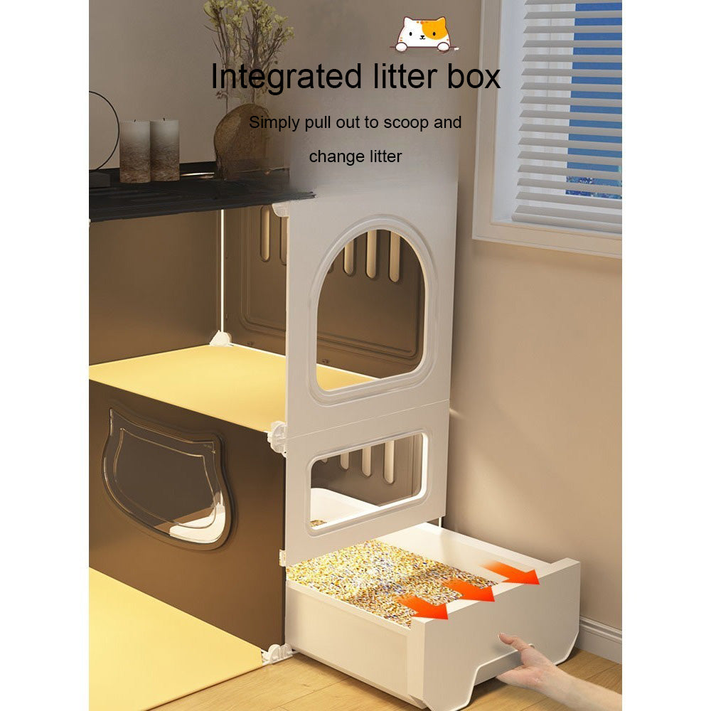 Homelements Cat Villa with Litter Box Integrated Home Indoor Pet Cage Cat Fence  Cat Tree  and Cat Toilet in One  Small-sized  Space-saving Cat Cabinet