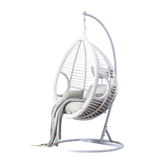 Homelements  1 Person PE Rattan Hanging Swing Chair Adjustable Height – White