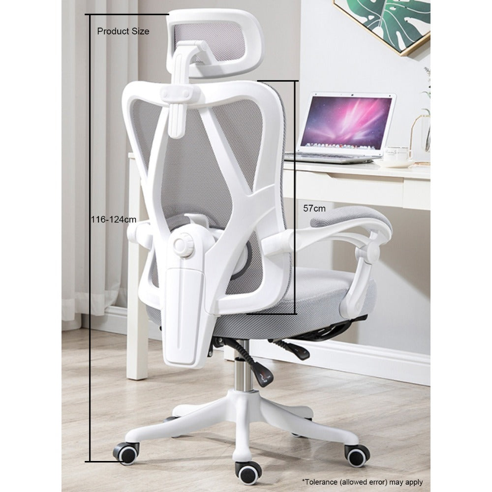 Homelements Home Chair with Footrest Mesh Computer Chair Gaming Office Chair - White and Gray