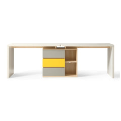 Linsay Slate Dual Study Desk, Grey & White & Yellow