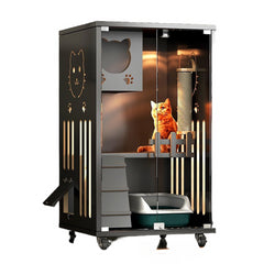 Homelements Solid Wood Luxury Wooden Cat Villa Cat House Home Indoor  Solid Wood Sisal  Post Cat Climbing Frame Cat Bridge Cat House Cat House Large Space Pet Cage Multi-Feature Enclosed Cat Condo Wooden Pet House Cat with Scratching Post Wheels