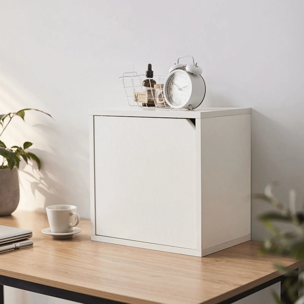 Linsay Geo Single Cube Storage with Door, White
