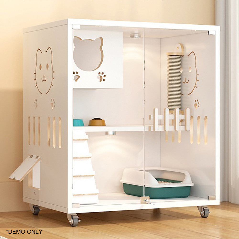 Homelements Solid Wood Luxury Wooden Cat Villa Cat House Home Indoor  Solid Wood Sisal  Post Cat Climbing Frame Cat Bridge Cat House Cat House Large Space Pet Cage Multi-Feature Enclosed Cat Condo Wooden Pet House Cat with Scratching Post Wheels