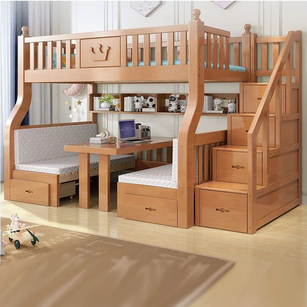 Homelements Oak Bunk Bed with Desk High and Low Bed Two-layer Bunk Bed Full Solid Wood Children's Bed Adult Mother and Child Bed