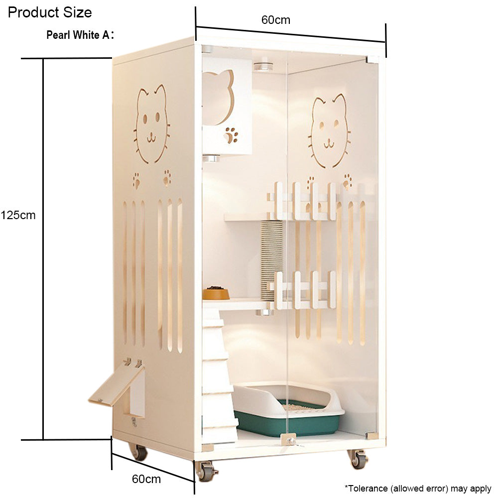 Homelements Solid Wood Luxury Wooden Cat Villa Cat House Home Indoor  Solid Wood Sisal  Post Cat Climbing Frame Cat Bridge Cat House Cat House Large Space Pet Cage Multi-Feature Enclosed Cat Condo Wooden Pet House Cat with Scratching Post Wheels