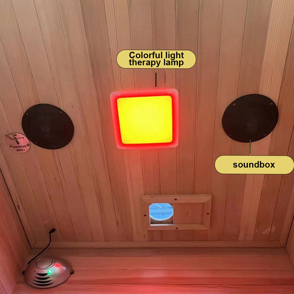 Homelements 1350W Hemlock Wood Sauna Room Mobile Sweat Steaming Box Round Sweat Steaming Room Home Adult Tourmaline Far Infrared Sweat Steaming Room Infared Sauna Room Indoor