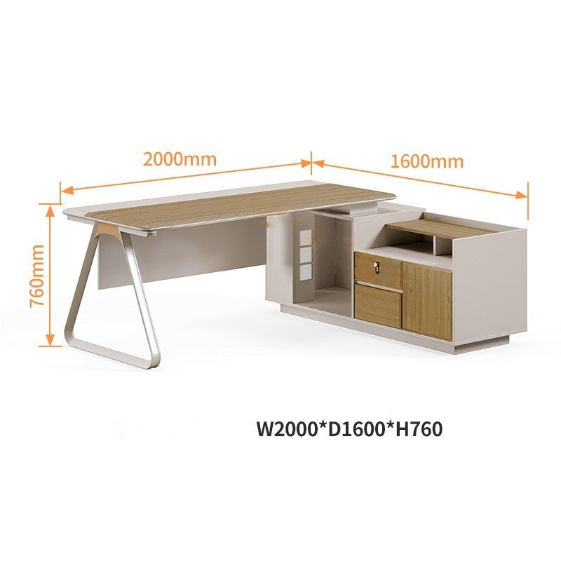 1 Person Desk with Cabinet Minimalist Executive Office Desk.