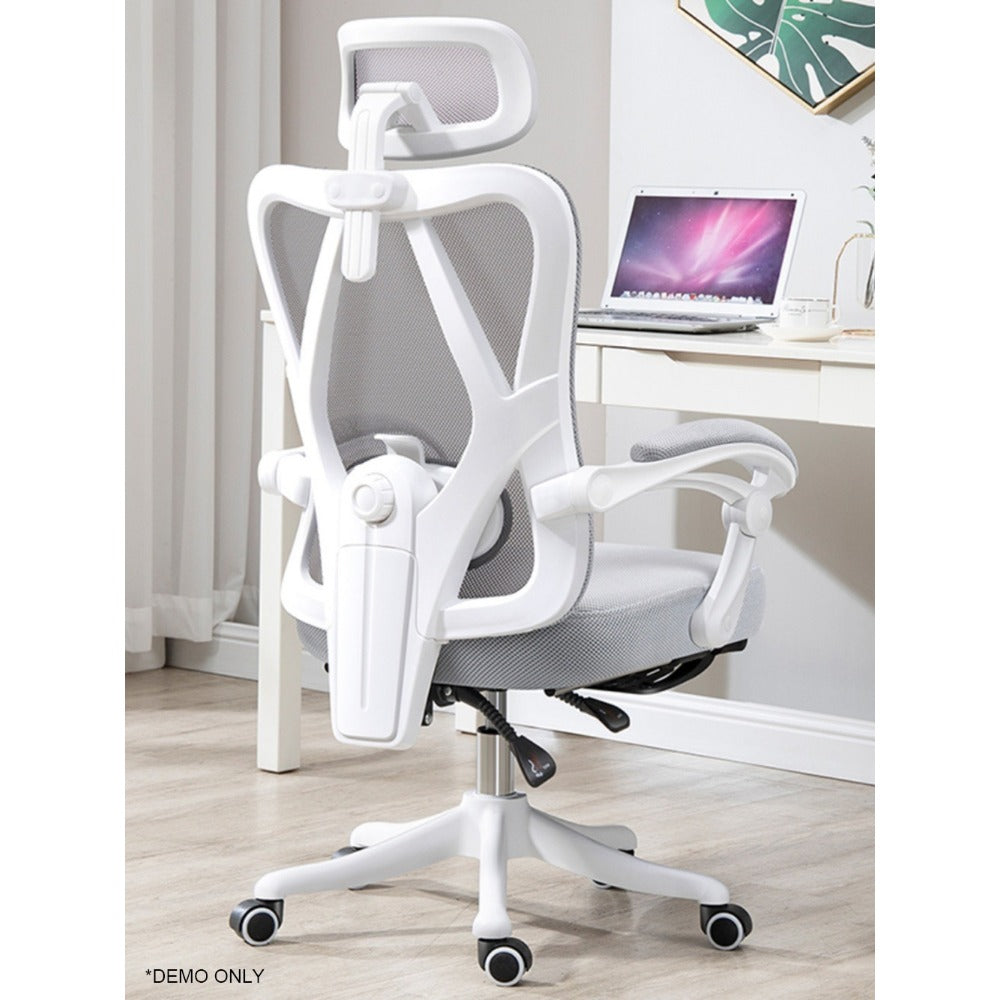 Homelements Home Chair with Footrest Mesh Computer Chair Gaming Office Chair - White and Gray