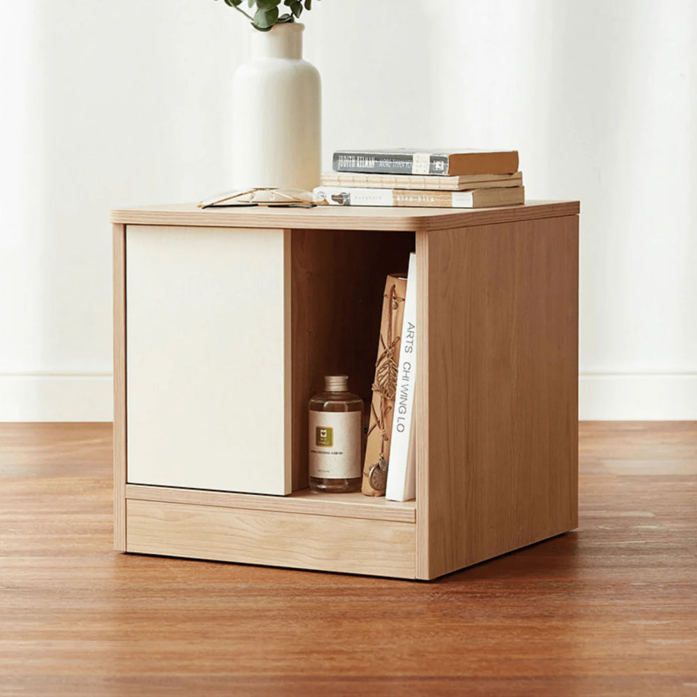 Linsay Evelyn Bedside Table with Cabinet, Natural & White