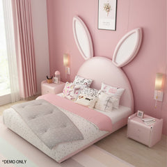 Homelements Modern Simple Rabbit Children's Bed Girl Princess Bed 1.2 Meters Storage Bedroom Leather Bed Boy Single Solid Wood Bed Modern Cartoon Wood Convertible Luxury Bed Room Furniture House Kids Classic Storage Twin Beds for Girls