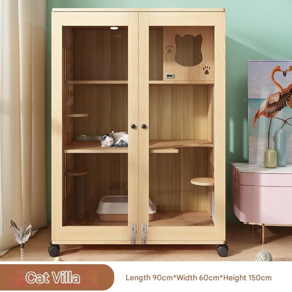 Solid Wood Cat Villa Cat Cage Household Cat House Three-layer Cat Cabinet Indoor Breeding Cage Cat Nest Multi-layer Kitten Room Cat House