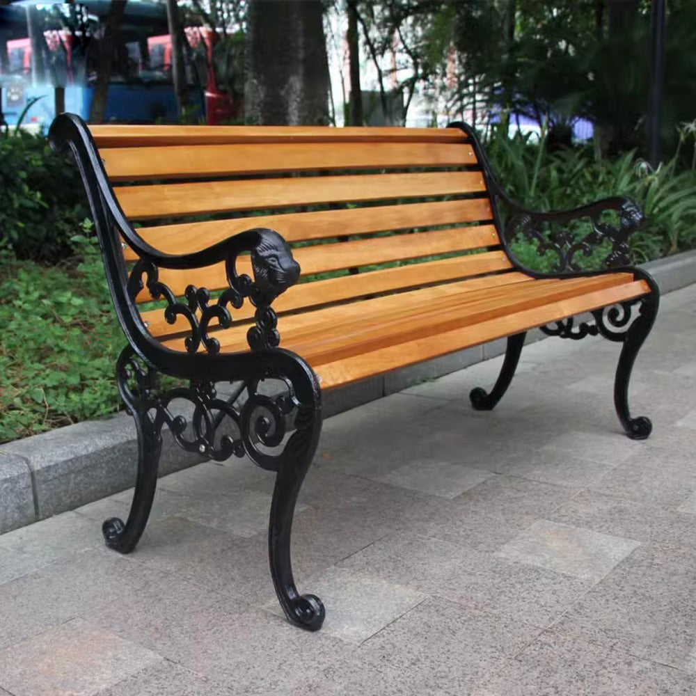 Homelements Garden Bench Iron Legs Outdoor Chair – Black Orange