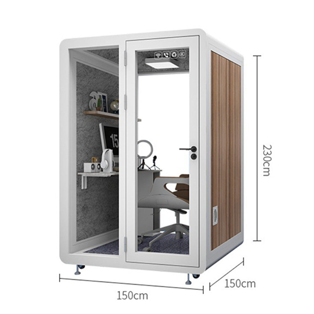 Homelements Portable Soundproof Booth 1.5x1.5m W/ Lighting /  Indoor Portable Office Cabin Pod Office Use Personal Soundproof Gym Booth Fitness Room Acoustic Yoga Booth with Power Supply OEM - White