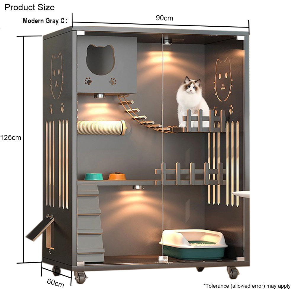 Homelements Solid Wood Luxury Wooden Cat Villa Cat House Home Indoor  Solid Wood Sisal  Post Cat Climbing Frame Cat Bridge Cat House Cat House Large Space Pet Cage Multi-Feature Enclosed Cat Condo Wooden Pet House Cat with Scratching Post Wheels