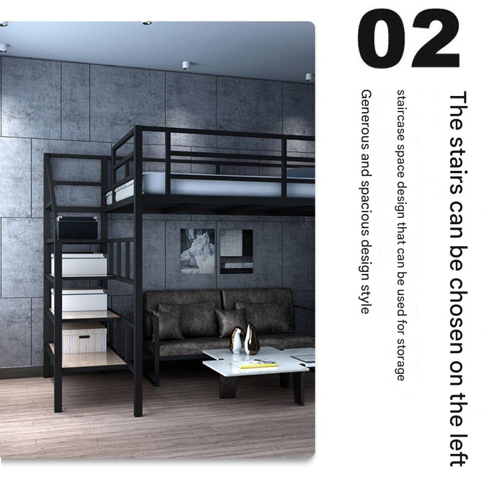 Elevated Upper and Lower Beds Small Apartment Pavilion Bed Saving Space Carbon Steel Shelf High and Low Double Simple and Modern