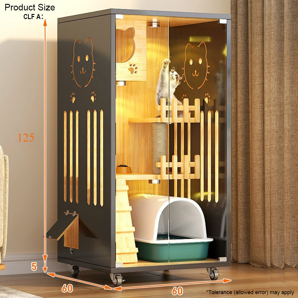 Homelements Solid Wood Luxury Wooden Cat Villa Cat House Home Indoor  Solid Wood Sisal  Post Cat Climbing Frame Cat Bridge Cat House Cat House Large Space Pet Cage Multi-Feature Enclosed Cat Condo Wooden Pet House Cat with Scratching Post Wheels