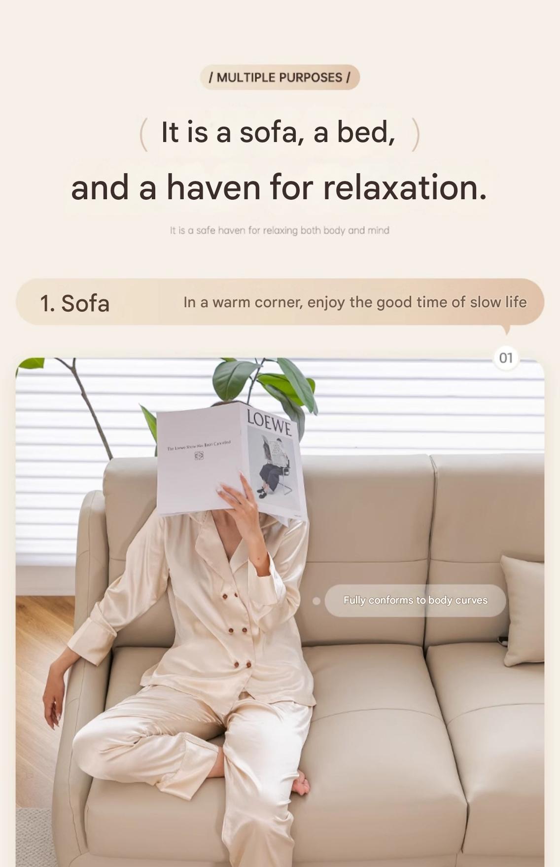 Muqifang Multi-functional Leather Flipped Sofa Bed Integrated Foldable Two-in-one Small Apartment Living Room New Dual-use