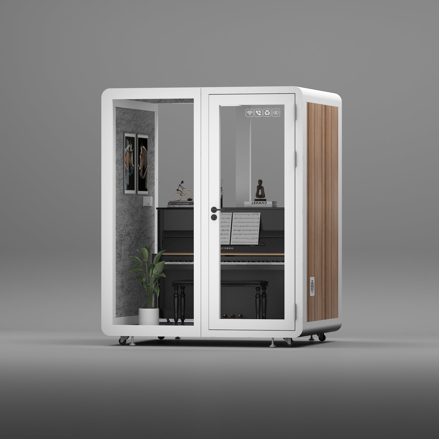 Homelements 2 Persons 1.8x1.5x2.3m White & Black Wood Grain Model Mobile Soundproof Room Home Live Broadcast Room Singing Cabin Recording Studio Indoor Telephone Booth Piano Sleeping Soundproof Silent Cabin