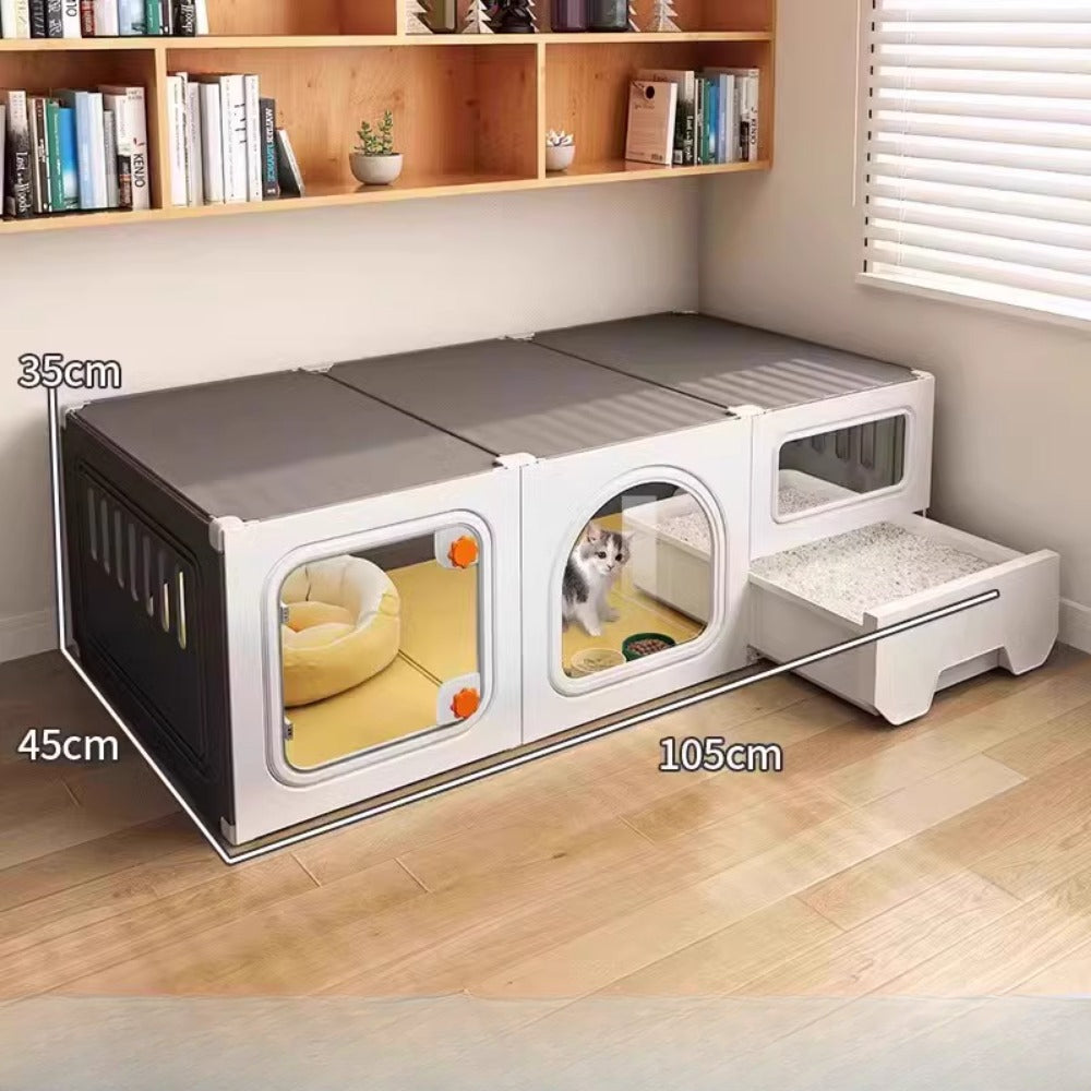 Homelements Cat Villa with Litter Box Integrated Home Indoor Pet Cage Cat Fence  Cat Tree  and Cat Toilet in One  Small-sized  Space-saving Cat Cabinet