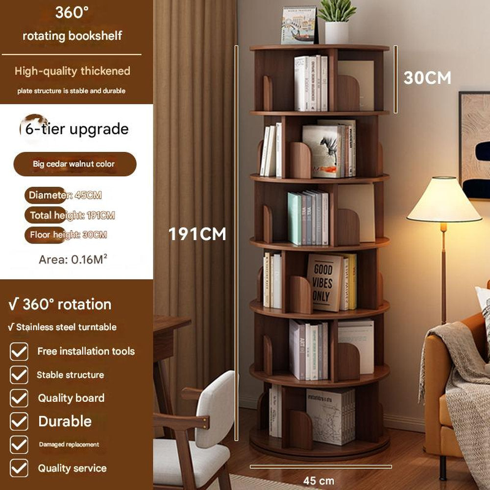 Rotating Bookshelf 360-degree Bookcase Round Vertical Floor Bookshelf Household Space Saving