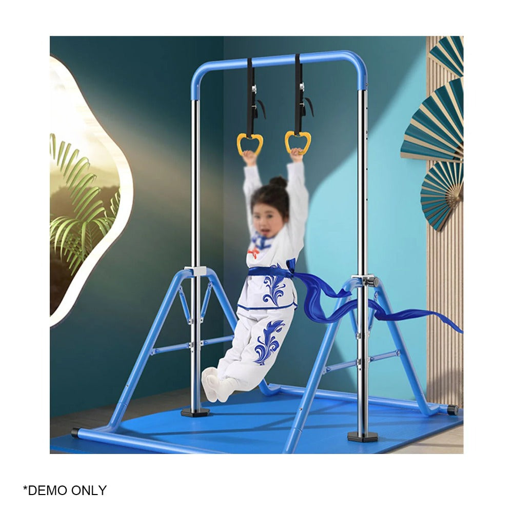 Sports Studio Foldable and Height-adjustable Children's Horizontal Bar with Rings and Landing Pad Pull-up Horizontal Bar