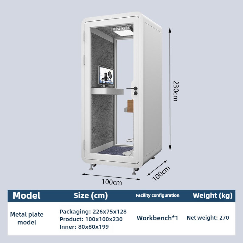 Homelements 1 Person 1x1x2.3m White & Black Metal Plate Model Mobile Soundproof Room Home Live Broadcast Room Singing Cabin Recording Studio Indoor Telephone Booth Piano Sleeping Soundproof Silent Cabin