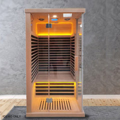 Homelements1450W Hemlock Wood Home Sauna Room Far Infrared Sweat Steaming Room Single Sweat Steaming Room Steam Machine Beauty Salon Fumigation Sweat Bath Box Mobile Sweat Steaming Room