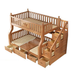 Homelements Oak Bunk Bed with Desk High and Low Bed Two-layer Bunk Bed Full Solid Wood Children's Bed Adult Mother and Child Bed