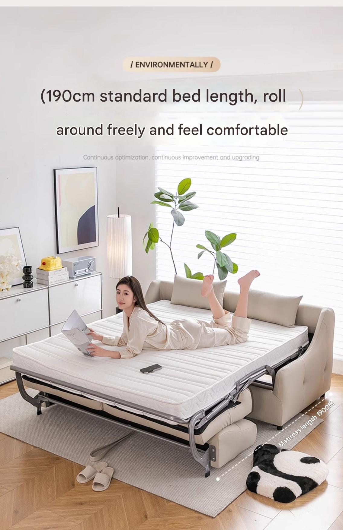 Muqifang Multi-functional Leather Flipped Sofa Bed Integrated Foldable Two-in-one Small Apartment Living Room New Dual-use