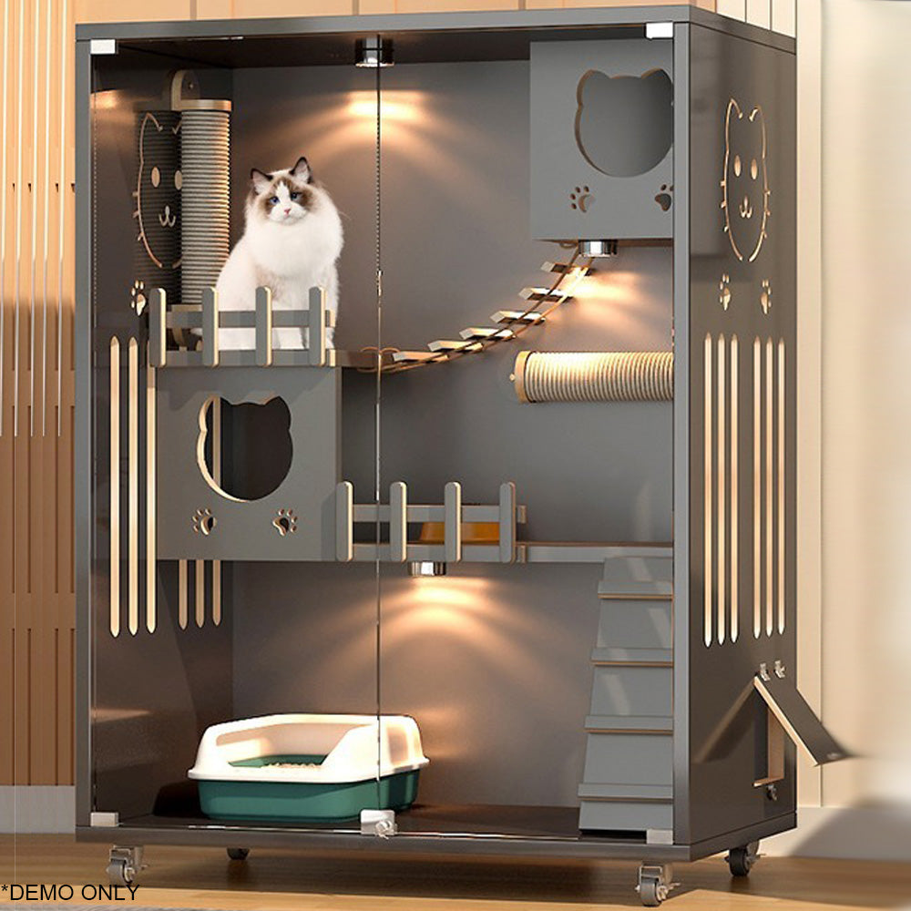 Homelements Solid Wood Luxury Wooden Cat Villa Cat House Home Indoor  Solid Wood Sisal  Post Cat Climbing Frame Cat Bridge Cat House Cat House Large Space Pet Cage Multi-Feature Enclosed Cat Condo Wooden Pet House Cat with Scratching Post Wheels