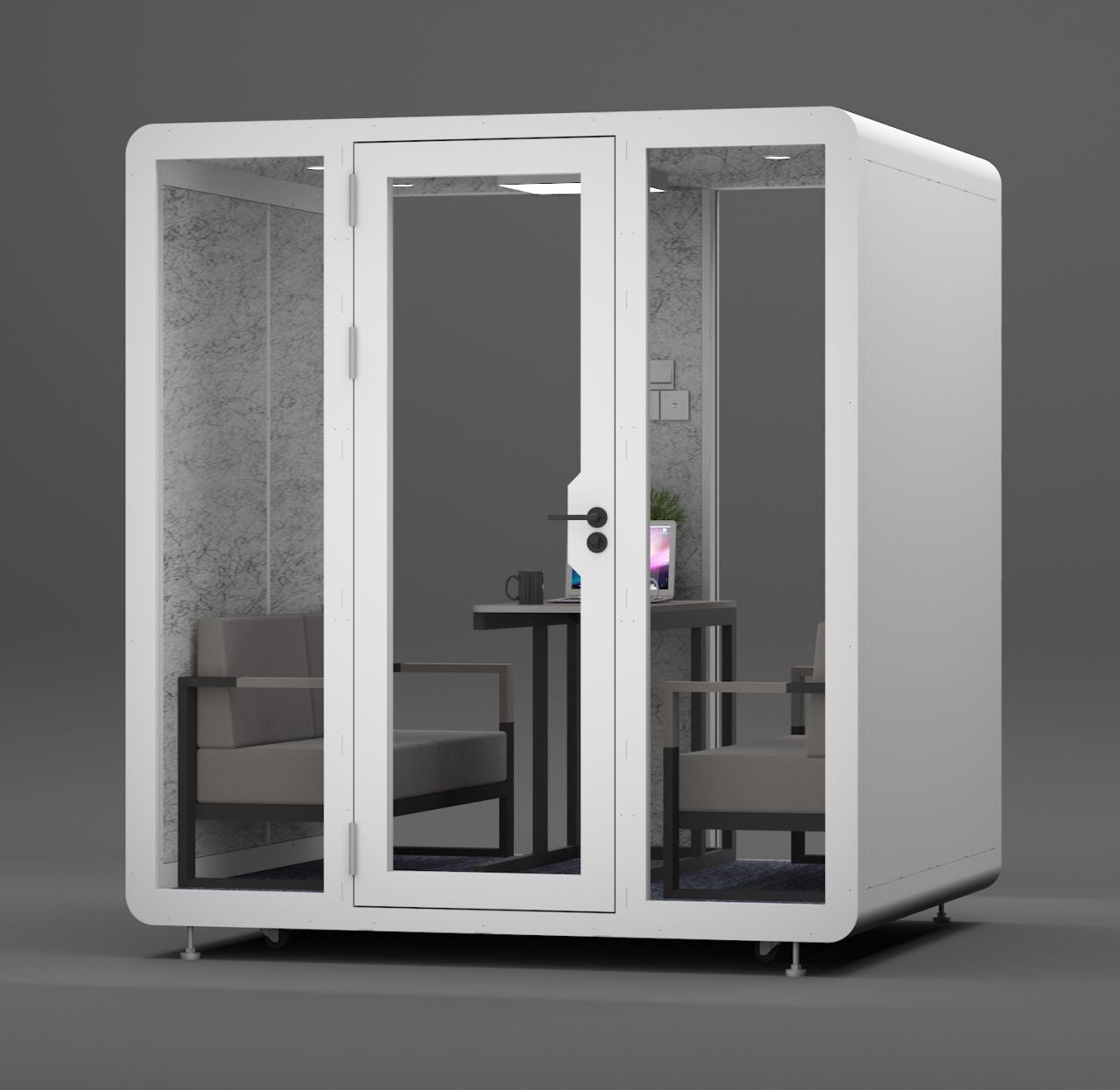 Homelements 4 Persons 2.0x1.8x2.25m White & Black Metal Plate Model Mobile Soundproof Room Home Live Broadcast Room Singing Cabin Recording Studio Indoor Telephone Booth Piano Sleeping Soundproof Silent Cabin