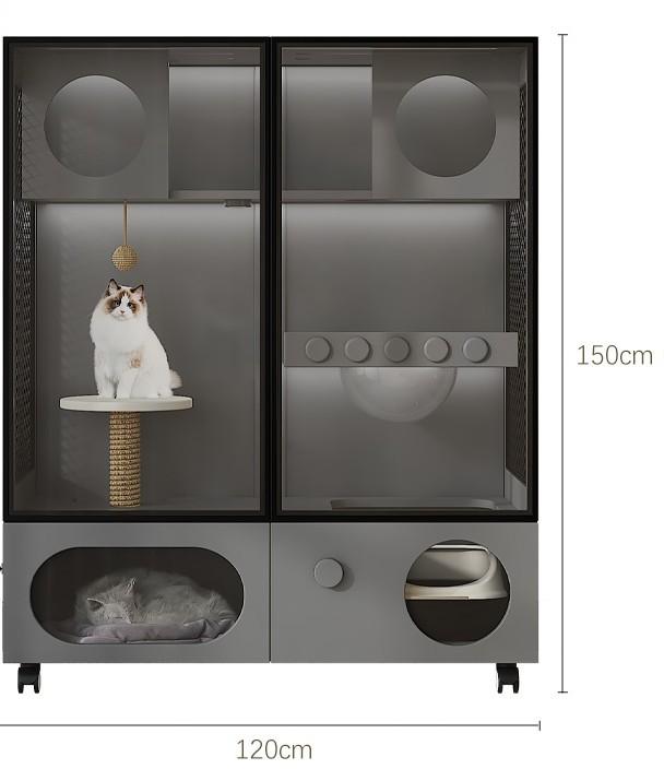 Homelements Wood Cat Cage for Living Room Cat House Movable Light Luxury Creative Household Cage for Cats