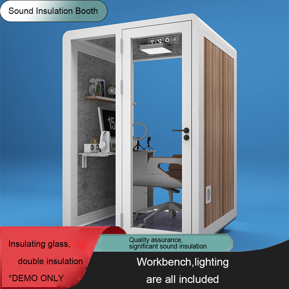 Homelements Portable Soundproof Booth 1.5x1.5m W/ Lighting /  Indoor Portable Office Cabin Pod Office Use Personal Soundproof Gym Booth Fitness Room Acoustic Yoga Booth with Power Supply OEM - White