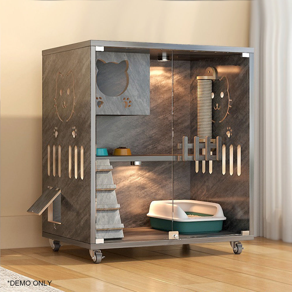 Homelements Solid Wood Luxury Wooden Cat Villa Cat House Home Indoor  Solid Wood Sisal  Post Cat Climbing Frame Cat Bridge Cat House Cat House Large Space Pet Cage Multi-Feature Enclosed Cat Condo Wooden Pet House Cat with Scratching Post Wheels