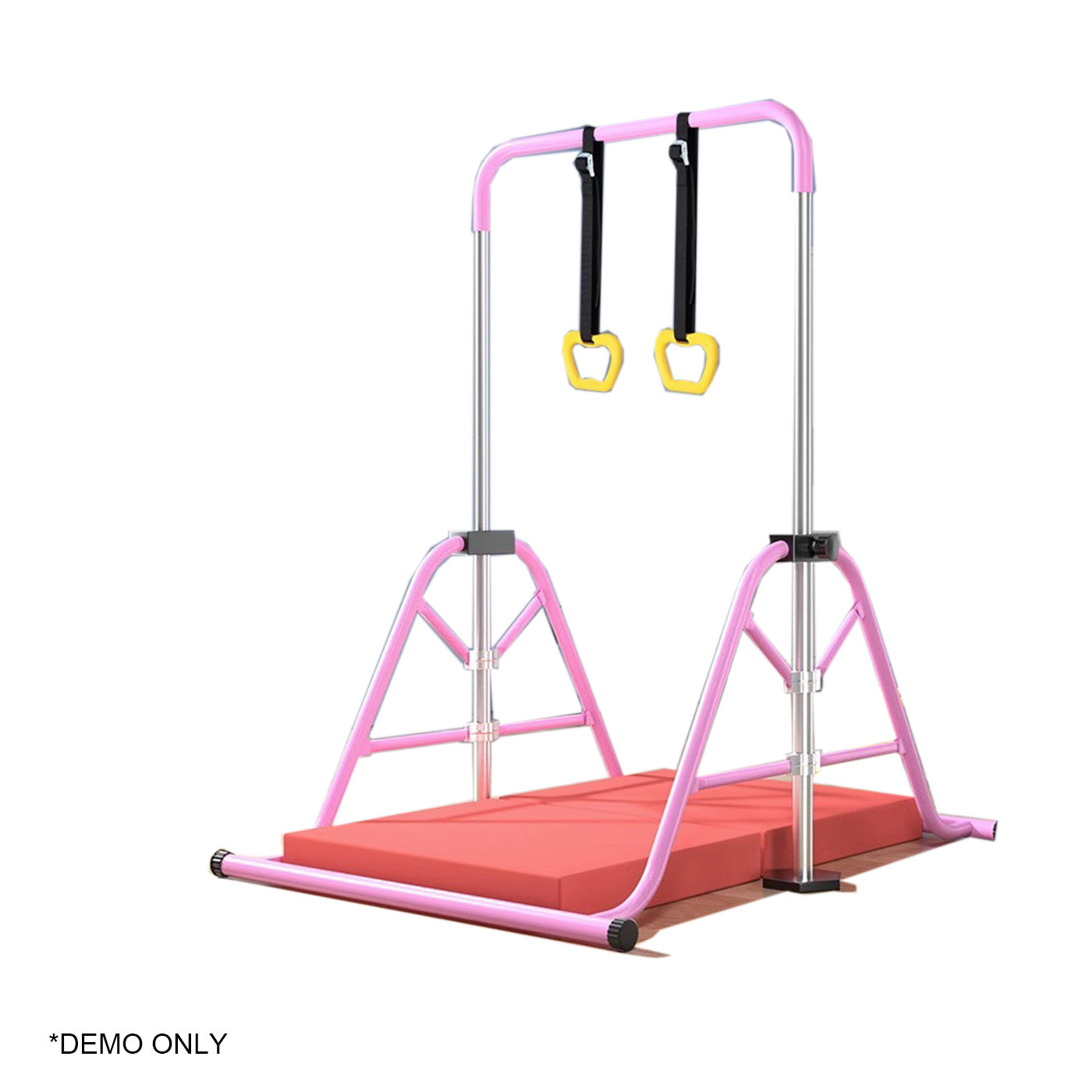 Sports Studio Foldable and Height-adjustable Children's Horizontal Bar with Rings and Landing Pad Pull-up Horizontal Bar