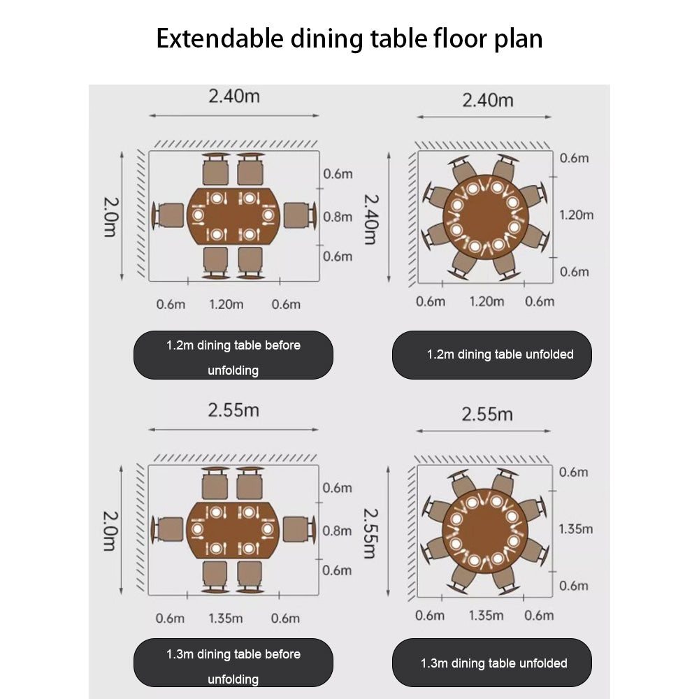 Homelements  Marble Rock Plate Telescopic Dining Table and Chair Set Solid Wood Folding Square Change Round Heat-resistant Round White Dining Table Kitchen Living Room Furniture