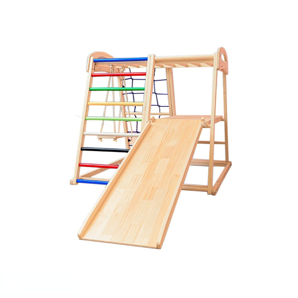 Sports Studio Platform Solid Wood Children Climbing Frame with Swing Double-sided Slide Children's Playground