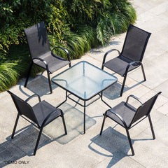 Homelements Outdoor Leisure Combination Square Table and Chairs Waterproof Sun-proof Anti-corrosion Garden Table and Chairs Water Ripple Tabletop 4 Pieces of Textilene Mesh Chairs