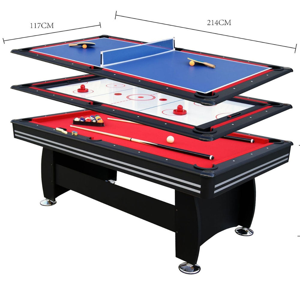 Sports Studio 7ft 3 in 1 Multi-Function Snooker Table with Air Hockey Game Table and Ping Pong Table Top