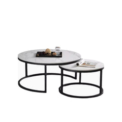 Homelements White Rock Slab Coffee Table Light Luxury Retractable Small Round Table Combination Modern Simple Living Room Rock Slab Coffee Table   Living Room Furniture Round Coffee Side Table Modern Design