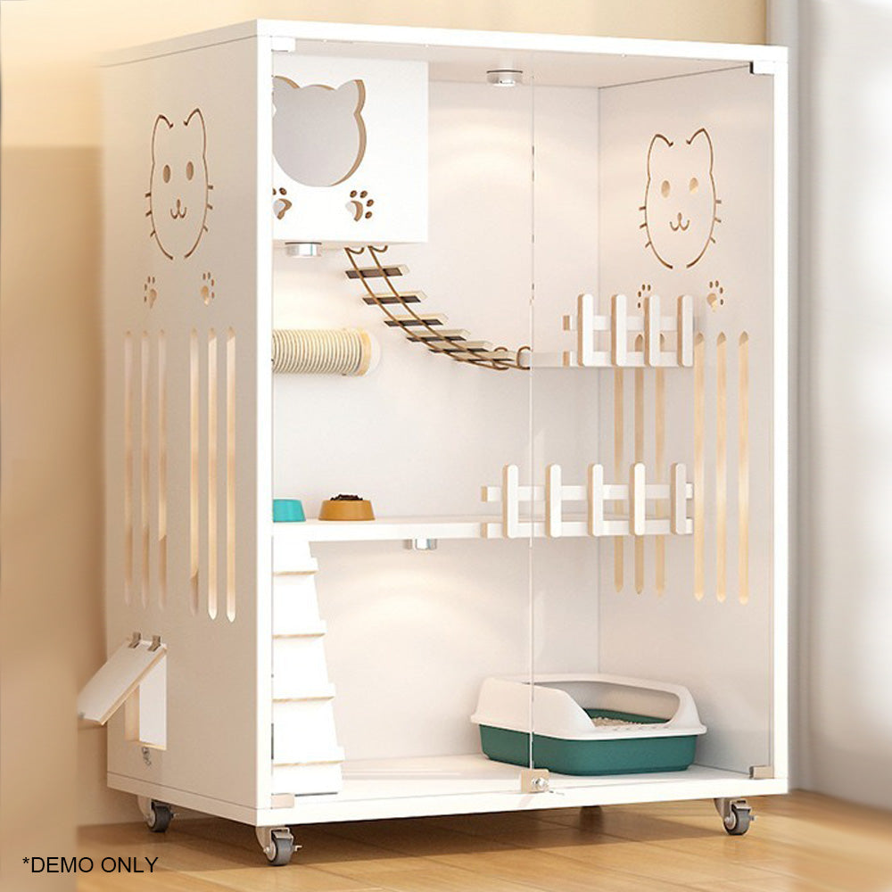 Homelements Solid Wood Luxury Wooden Cat Villa Cat House Home Indoor  Solid Wood Sisal  Post Cat Climbing Frame Cat Bridge Cat House Cat House Large Space Pet Cage Multi-Feature Enclosed Cat Condo Wooden Pet House Cat with Scratching Post Wheels