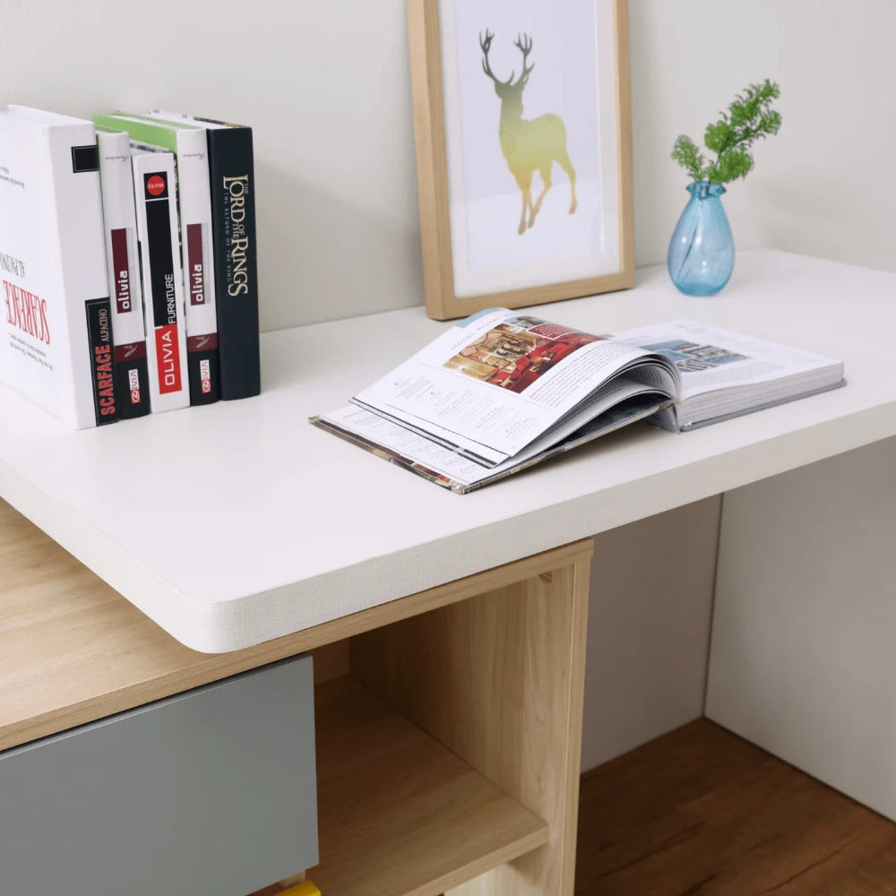 Linsay Slate Dual Study Desk, Grey & White & Yellow